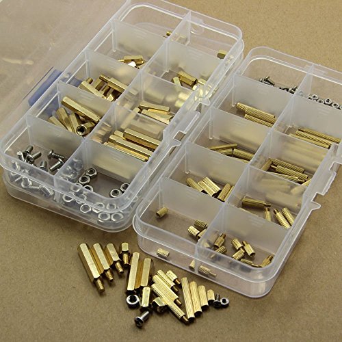 UPC 742920642440, 240Pcs M2&amp;M3 Brass and Stainless Steel Hex Spacers Screw Nut Stand-off Plastic Accessories Assortment White kit