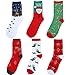 HSELL Womens Christmas Holiday Casual Socks 6 Pairs Colorful Fun Cotton Crew Socks for Novelty Gifts