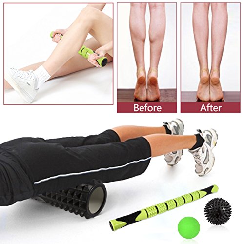 6 in 1 Massage Foam Roller Kit 18" Large Foam Roller with Muscle Roller Stick 1 Resistance Band & 2 Massage Balls for Physical Therapy Injury Prevention Stretching Yoga & Trigger Point