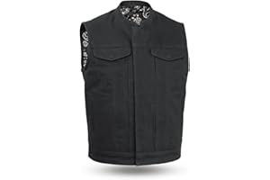 First Mfg Co - Men's Motorcycle Biker Riding Black Canvas Vest