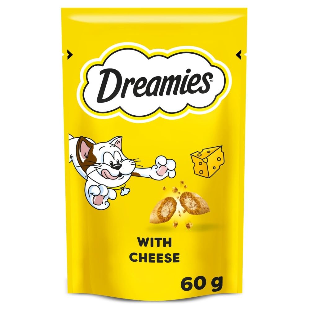 Dreamies Cat Treats, Tasty Snacks with Tempting Cheese, 8 Pouches of 60 g