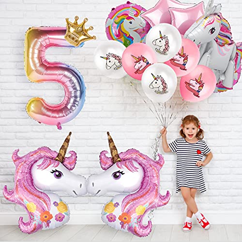16 PCS Unicorn Balloons Bouquet for Girls 1st Birthday Party Decorations, 2 Big 43\