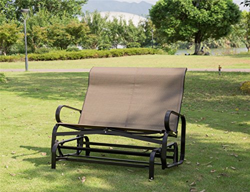 PatioPost Glider Bench Chair Outdoor 2 Person Loveseat Chair Patio Porch Swing with Rocker, Mocha