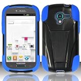 Quaroth - Dual Layer Plastic Silicone Black Blue Hard Snap On Case W/ Y Stand For Samsung Galaxy Exhibit T599 (StopAndAccessorize...