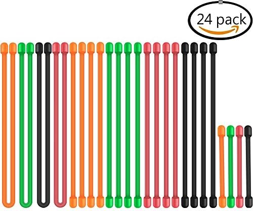 24 Pcs Twist Tie, Reusable Rubber Twist Tie,Exploreworld Colorful Fastening Cord Strap Cable Ties for Computer,Appliance and Electronic Cord Management with Table Cable Organizer(3 6 12 inch)