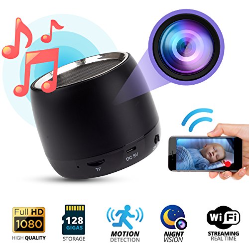 Spy Hidden Camera 1080p WIFI, Night Vision, Bluetooth Speaker Model,128 Gigas Capacity, Motion Detection Real-Time View, Online Monitoring Home Security Nanny Cam, iPhone/Android/PC Compatible