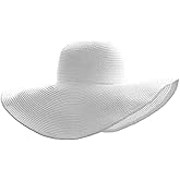 1Pcs Women Wide Brim Straw Hat Foldable Beach Floppy Sun Hat White for Head Circumference 22-22.8in