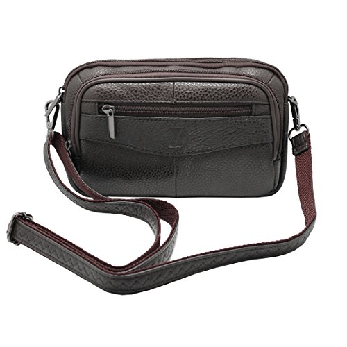 Mens Handbag Cowhide Leather Crossbody Shoulder Messenger Bag Organizer Checkbook Wallet Purse (S Brown)