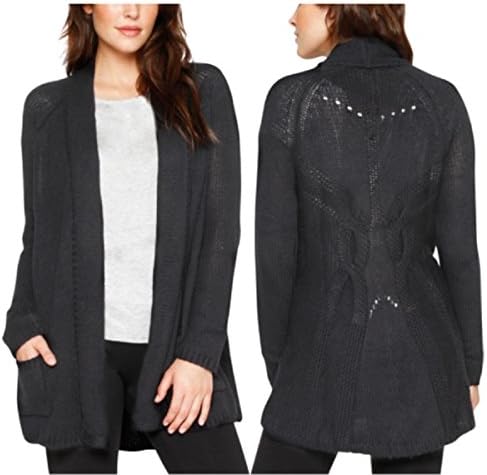 Matty M Women's Wool Blend Crochet Open Front Cardigan Sweater (Charcoal, XXL)