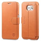 Galaxy S6 Case, SHIELDON Genuine Leather Samsung Galaxy S6 Wallet Case, Premium [Slim] [Card Slot] Flip Case Cover with Stand & Credit Card Compartments [Magnetic Flap] for Samsung Galaxy S6, Brown