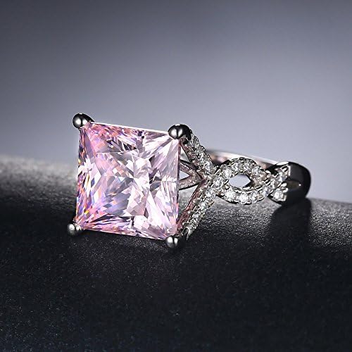 Mozume Women's Princess Cut 5.5ct Pink CZ Ring Engagement Wedding 925 Sterling Silver Cocktail Solitaire