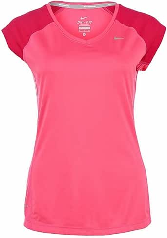 Nike Women's Dri-Fit Miler V-Neck Running Shirt-Pink at Amazon Womenâs Clothing store