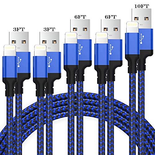 iPhone Charging Cables, 5Pack 3/3/6/6/10FT MFi Certified iPhone Charger Lightning Cable High