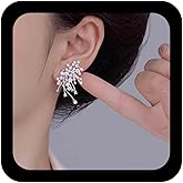 Vacaonio Sparkling Pearl Crystal Stud Earrings Bridal Wedding Earrings CZ Pearl Cluster Earrings Silver Cz Crystal Earrings Bling Rhinestone Charm Earrings Jewelry for Women