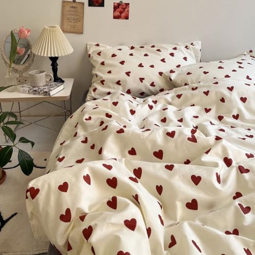 Nayoroom Bettwäsche 135x200 4tlg Rot Herzen Bettbezug Set Kissenbezug 80x80