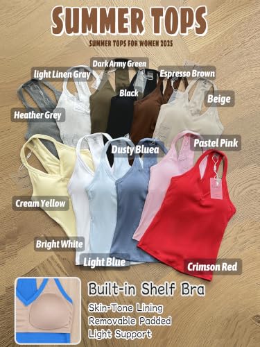 Danysu V Neck Cotton Tank Tops with Built-in Shelf Bra Sleeveless Racerback Fitted Basic Cami Shirts