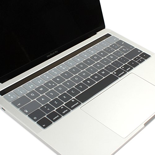 Batianda Spanish ESP Ombre Color Ultrathin Waterproof Silicone Keyboard Cover Skin for Newest MacBook Pro 13 15 inch 2016 2017 With Touch Bar Model:A1706/A1707 (Grey Gradient)