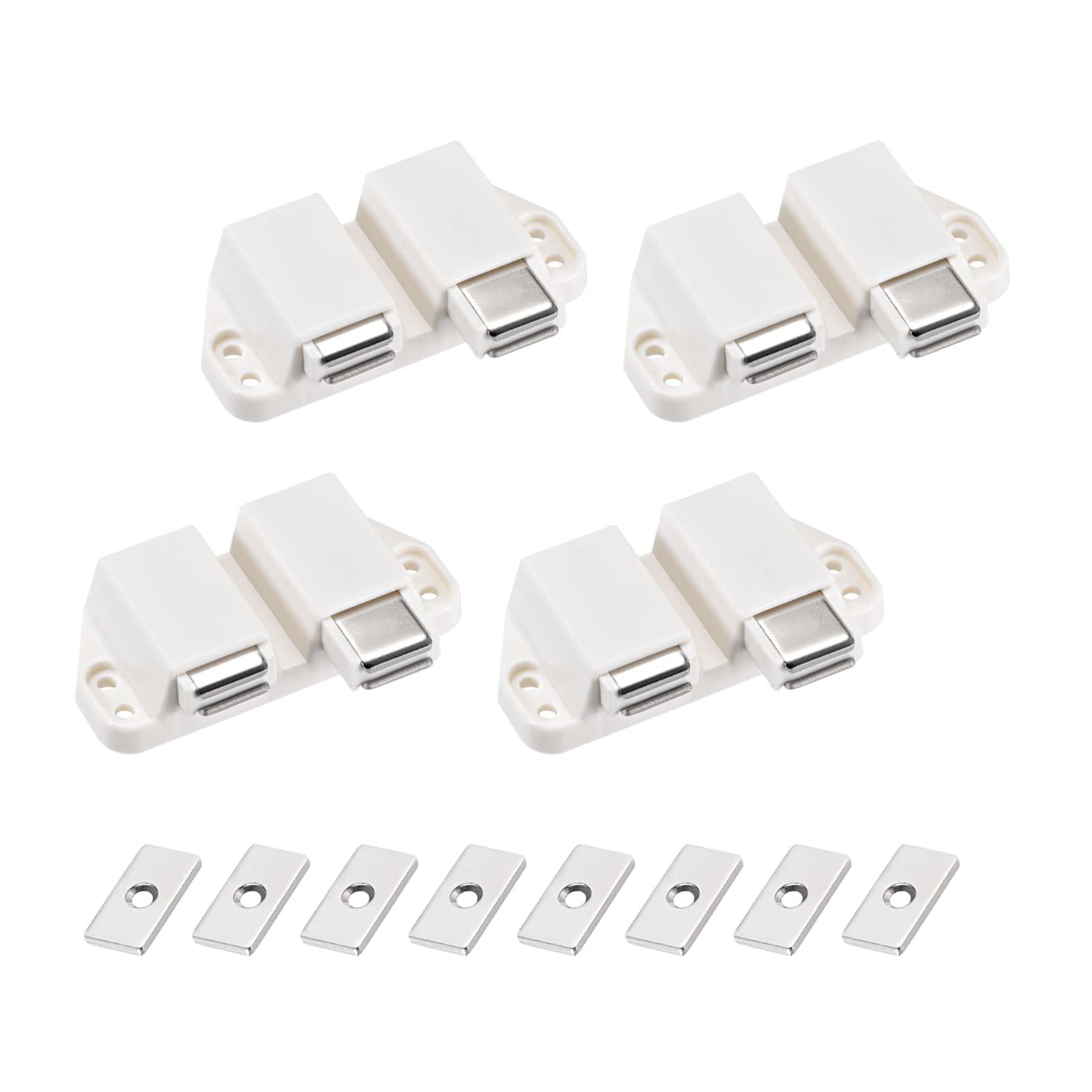 METALLIXITY Double Magnetic Touch Latch (1.38"x2.72") 4Pcs, Plastic Touch Latches Catch - for Cabinet Door Drawer, Home Decoration, White