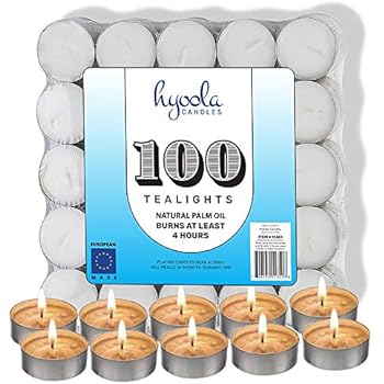 Hyoola Tea Lights Candles - 100 Bulk Candles Pack - Natural Palm Oil Tea Light - European Quality White Unscented Tealight Candles - 4 Hour Burn Time