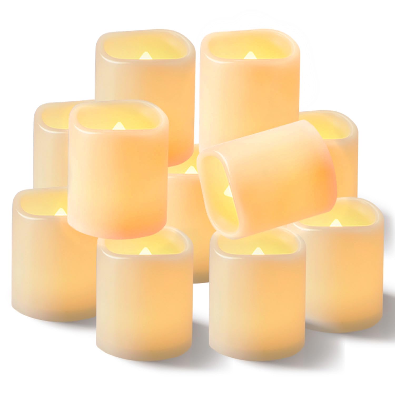 Homemory 12PCS Auto Timer Flameless Votive Candles, Flickering Battery Operated LED Tealight Candles, Realistic Electric Fake Tealight Candles for Wedding, Table, Outdoor(Battery Included)