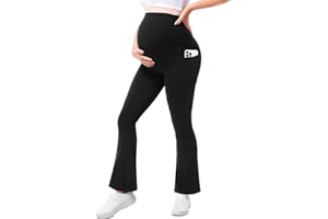 Walifrey Maternity Flared Leggings with Pocket Over The Belly Buttery Soft Pregnancy Yoga Pants for Workout