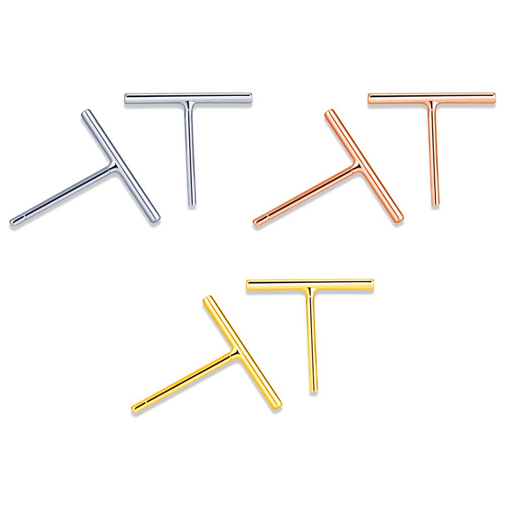 MicVivien 925 Sterling Silver Bar Studs Earrings, 3 Pairs Silver & Gold & Rose Gold Stick Studs Earrings Set Rectangle for Women Girls