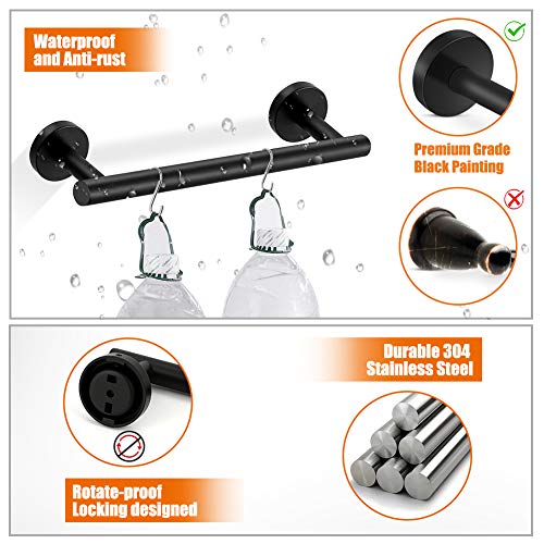 Tudoccy 5-Pieces Matte Black Bathroom Hardware Set SUS304 Stainless Steel Round Wall Mounted - Includes 14" Hand Towel Bar, Toilet Paper Holder, 3 Robe Towel Hooks,Bathroom Accessories Kit - Thumbnail 4