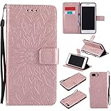 iPhone 7 Plus Wallet Case,A-slim(TM) Sun Pattern Embossed PU Leather Magnetic Flip Cover Card Holders & Hand Strap Wallet Purse Case for iPhone 7 Plus [5.5 Inch] - Rose Gold