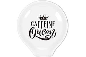 Uhealik Coffee Spoon Rest-Funny Coffee Quote Black and White Ceramic Coffee Spoon Holder-Small Spoon Rest for Coffee Station Coffee Bar-Coffee Lovers Gift for Women (Caffeine Queen)