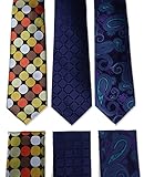 HISDERN Lot 3 PCS Classic Men's Silk Tie Set Necktie & Pocket Square - Multiple Sets