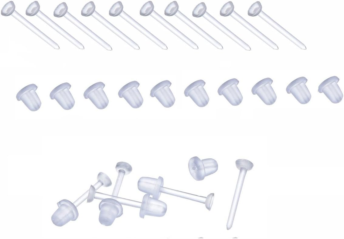 YELOEE 500 Pairs Plastic Earring Posts Clear Ear Pins and Silicone Rubber Backs Earnuts Earring Backs DIY Earrings Findings, Total 1000pcs