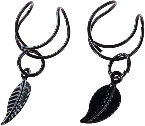 Amazon ペア イヤーカフ 人気 レディース メンズ U型 イヤカフ ノンホールピアス イヤリング シンプル 葉っぱ イヤカフ 2個セット ブラック カフス 通販