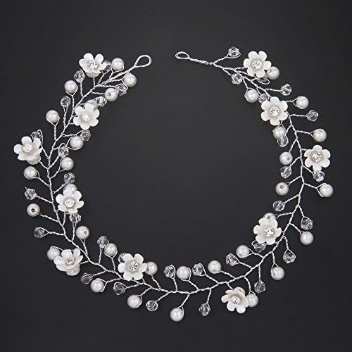 Fairy Moda Crystal Bridal Headband Flower Wedding Hair Vine Accessories Silver Simulated Pearls