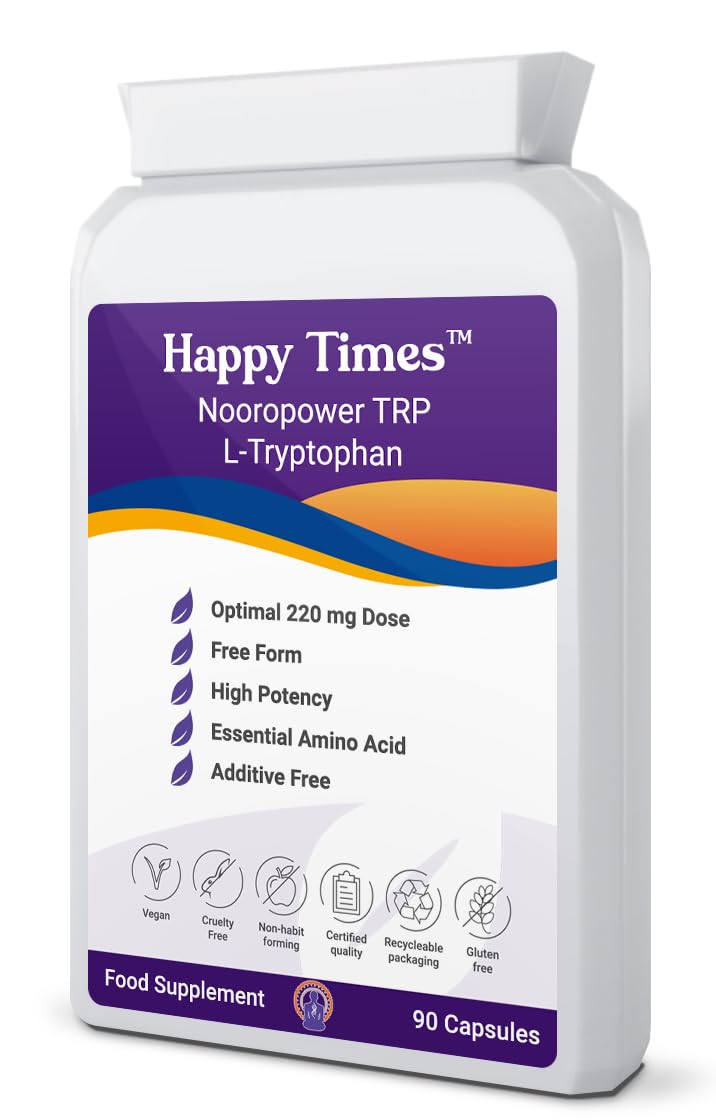 L-Tryptophan 220mg Free Form 90 Capsules (V) Vegan Capsules |3 Months| Serotonin Boost, Anxiety Brain Fog & Sleep NOOROPOWER TRP| Melatonin| UK Made| Highest Permitted dose