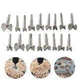 Woodworking Forstner Drill Bits Sets, HEHEINC 17 PCS Carbon High Speed Steel Wood Working Hole Cutter Titanium Coated Wood Boring Hole Drilling Sets with Round Shank 15mm-38mm