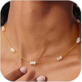 Gold Pearl Necklace for Women, Chunky 18K Gold Plated Layered Choker Chain - Double Layered Pearl Necklace, Trendy Gold Jewelry Birthday Gifts