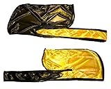 Rimix Two Tone Silky Durag 360, 540, and 720 Waves Extra Long and Wide Straps Limited Edition (Black/Egyptian Gold)