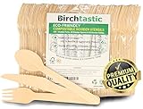Wooden Disposable Cutlery Set - 200pcs 100 Forks, 50 Spoons, 50 Knives 6.25