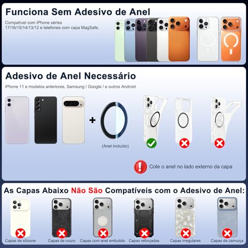 Tobeape Suporte Magnético para Carro com Sucção a Vácuo, Compatível com MagSafe, Ventosa Dobrável 360°, para Espelho e Academia, Ímã Super Forte até 55N