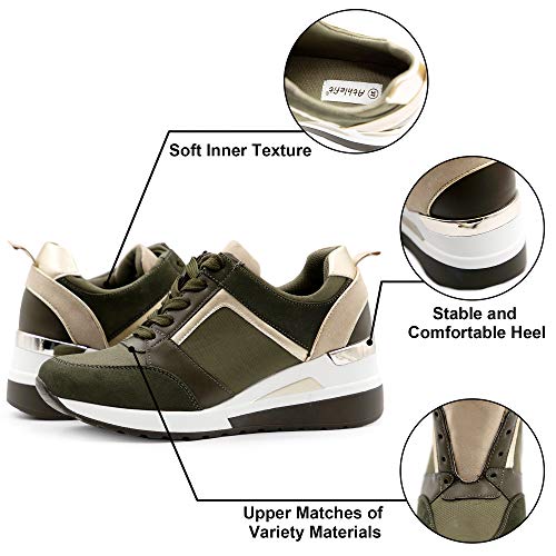 Athlefit Women's Wedge Sneakers High Heel Olive Green Wedge Platform