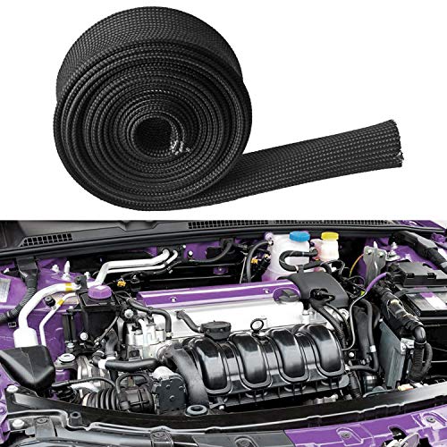 Auto Heat Sleeve Fiberglass Adjustable Heat Shield 10FT-25MM(1") Black Exhaust Heat Shield for Car Wire Loom Heat Shield Brake Line Cable Heat Shield