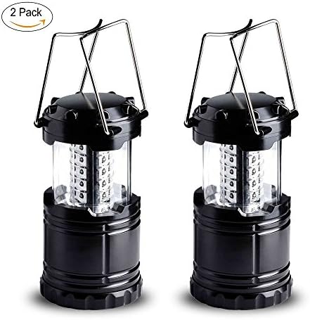 2 Pack Portable Outdoor LED Camping Lantern Survival Kit for Hurricane, Emergency, Storm, Outages (Black, Collapsible)