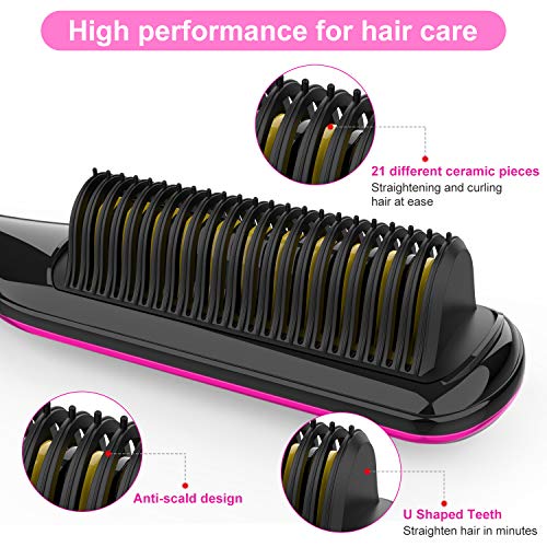 Hair Straightener Brush - JURGEN K Ionic Hair Straightening Brush with Anti-Scald, Auto Temperature Lock, Auto-Off and MCH Ceramic Feature, Dual Voltage Hair Straightener Comb for Home, Travel & Salon - Thumbnail 5