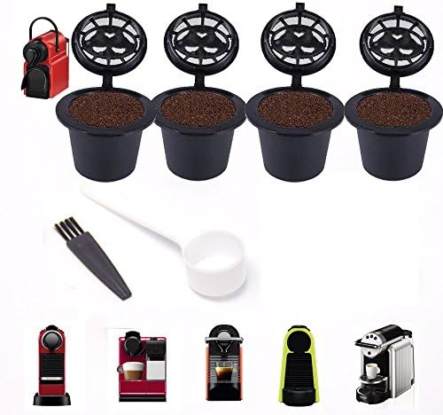 4pcs Capsule Filter Cup Coffee Maker Accessories Filter with Spoon Brush for Nespresso series