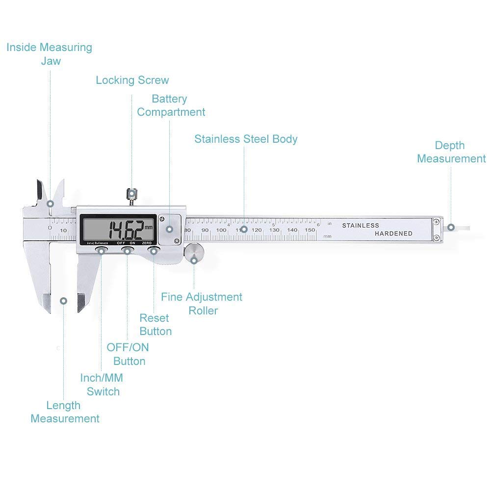 inch/Metric Conversion Electronic Digital Vernier Caliper ROSIMO