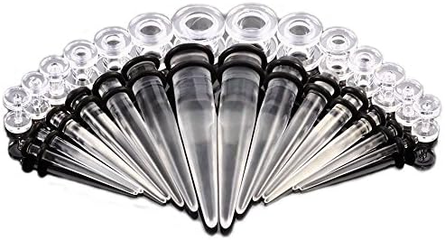 FHJEWE 28pcs Ear Stretchers Kit UV Acrylic Tapers and Flared Ear Plugs Tunnels Eyelets Gauges Set 12G-00G(clear)