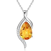 FANCIME Birthstone Necklace for Women Teardrop Cubic Zirconia Necklace S925 Sterling Silver Gentle Love Birthday Gifts for Mom Women, 16"+2" Inches