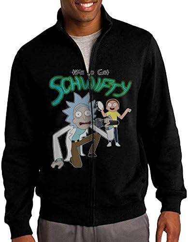 GNGN Men Morty It's Time To Get Schwifty Rick Tour Funny Standup Collar Jacket Zip Sweatshirt Leisure Style L Black