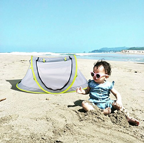 WayfinderTravelTot, Baby Travel Tent Portable Baby Travel Bed Indoor & Outdoor Travel Crib Baby Beach Tent UPF 50+ UV Protection w/Mosquito Net and 2 Pegs (Grey)