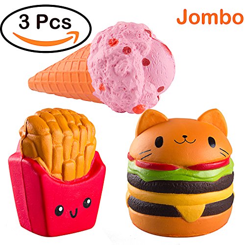 WATINC Jumbo Food Squishies hamburger fries&pink ice cream Kawaii Squishy Slow Rising Sweet Scented Vent Charms Kid Toy Lovely Toy Stress Relief Toy Food Gift Fun Large(fries&pink ice cream)